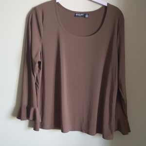 Elegant Brown Ruffle Sleeve Blouse
